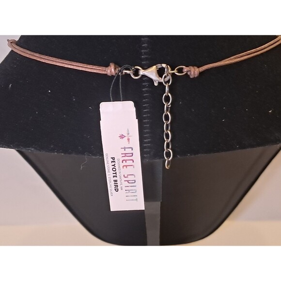 Peyote Bird Green Gray Silver Gemstone Bead Mix Wax Cord Chain Necklace 17" NWT - Picture 6 of 10